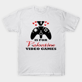 V Is For Video Games Funny Valentines Day Gamer Boy T-Shirt